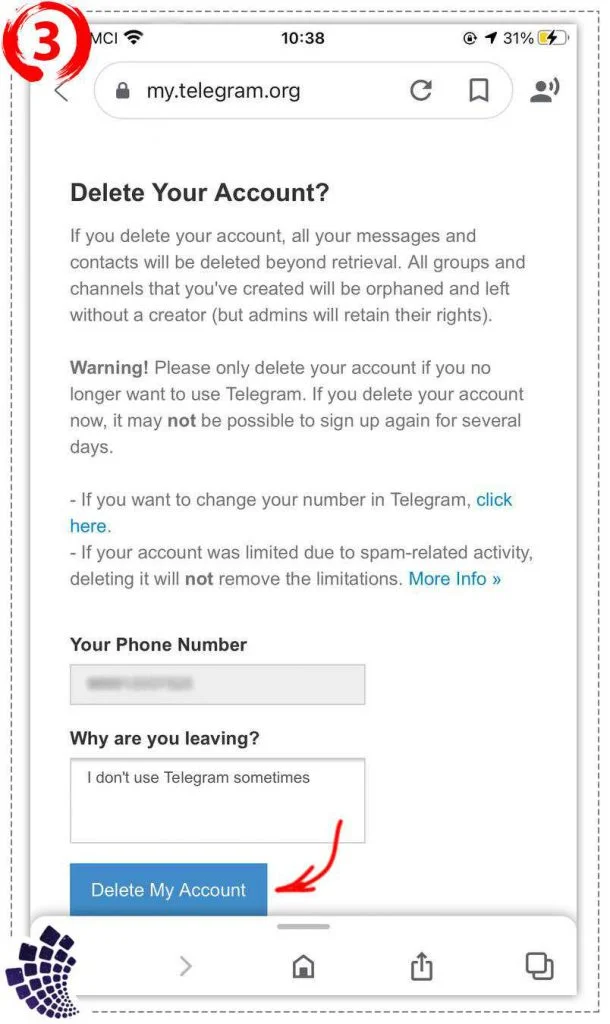 Permanent deletion of Telegram account