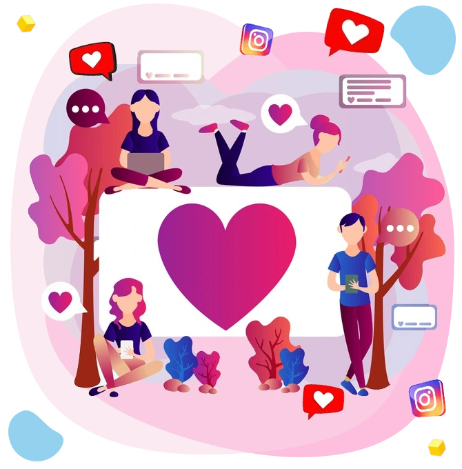 3D Instagram engagement graphic illustrating strategies for maximizing results when you buy Instagram likes